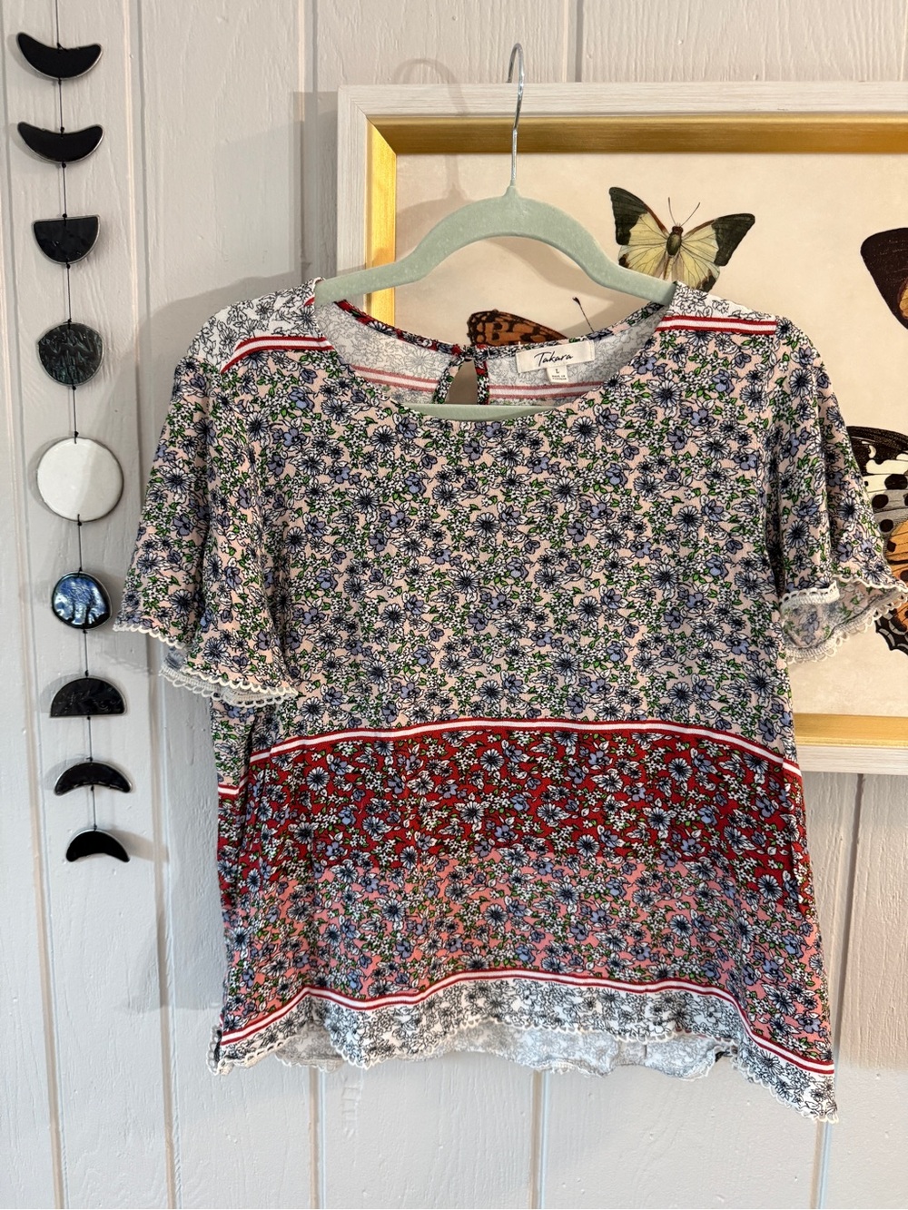 Takara Floral Crewneck Top in Blue, Green, Cream, red